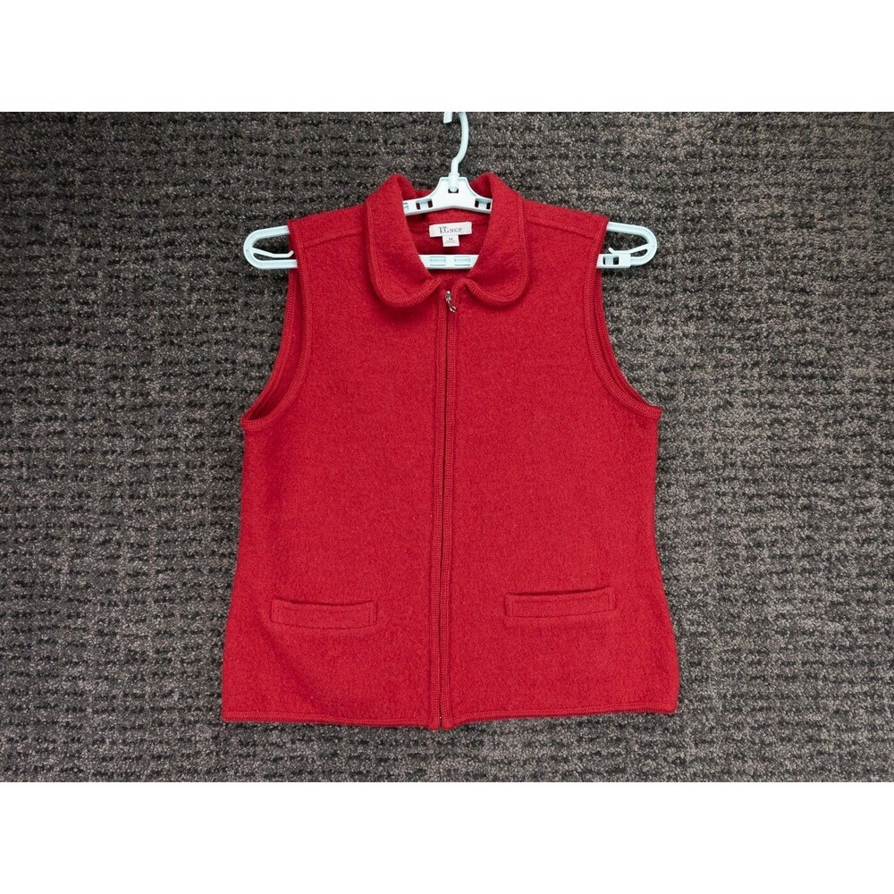 The Tog Shop Sweater Vest Womens Medium Red Full Zip Sleeveless Wool Pockets